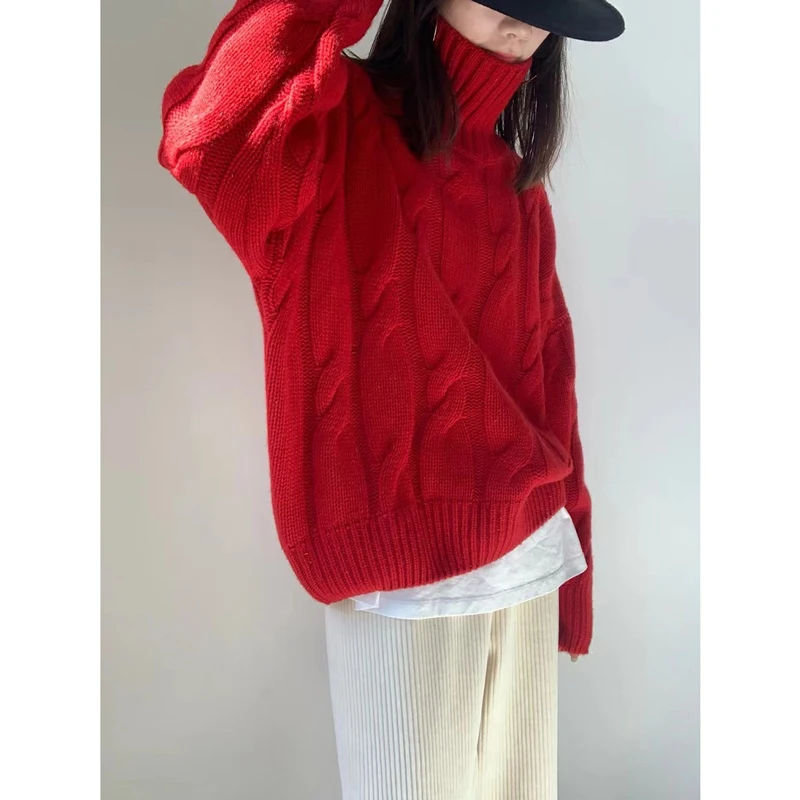 

Элитный свитер из 100% чистого кашемира больших размеров для женщин, осенне-зимняя новинка, утепленный свободный свитер с высоким воротником.