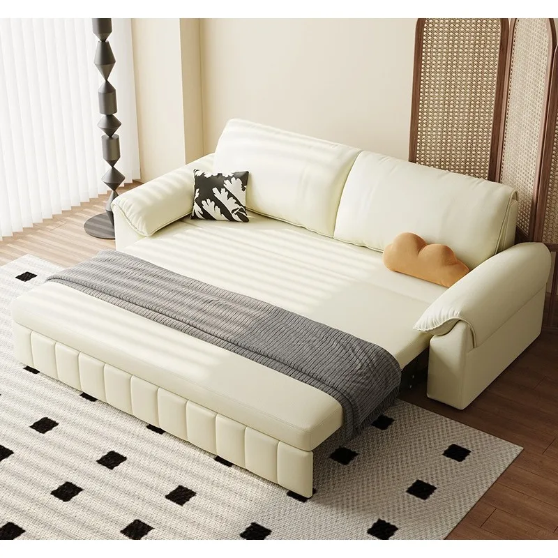 Cat-Scratch Leather Sofa Bed, Foldable Two-Fold Sofa for Small Home Living, Multifunctional Study, Hydraulic Lift-Up Sofa
