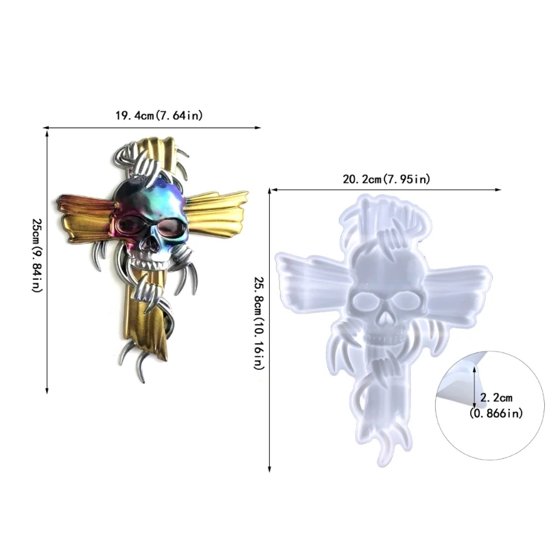 Cetakan Resin Tengkorak, Cetakan Silikon Salib untuk Kerajinan Dekorasi Dinding Seni Pengecoran Resin
