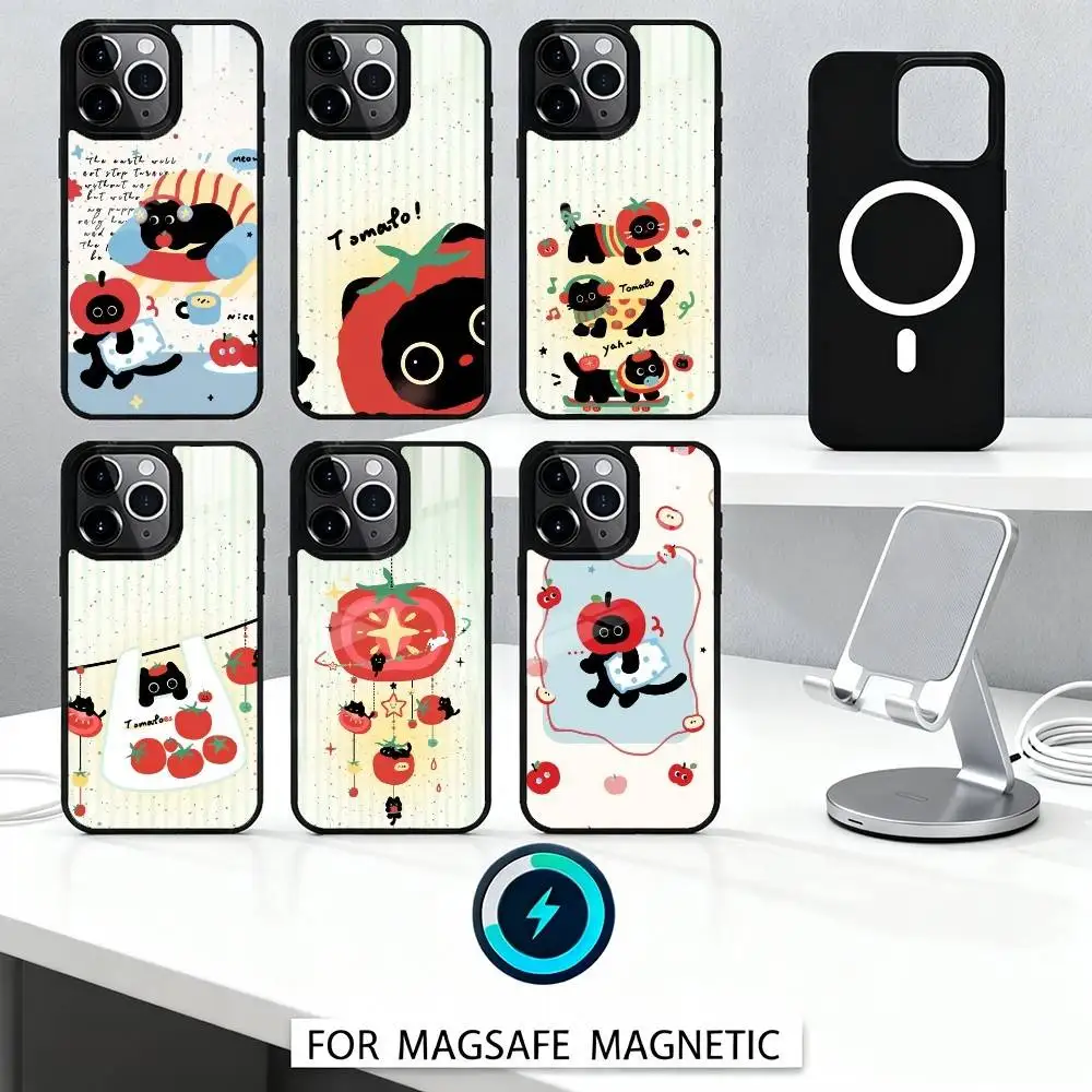 

Cute little black cat Phone Case Magnetic For iPhone16 15 14 13 12 Pro Max For Magsafe Wireless Charging Cover