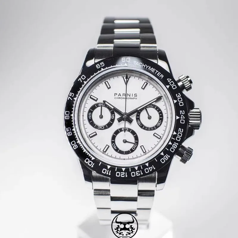 Parnis relógio de quartzo Ground Tona VK63 Sweep Seconds cronógrafo movimento masculino negócios autêntico