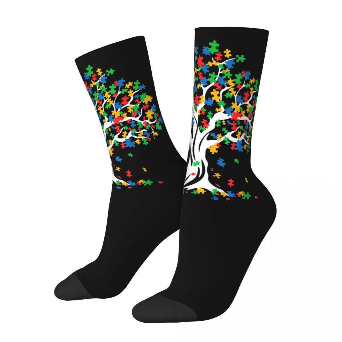 Fashion Men's Socks Harajuku Tree Of Life Autism Awareness Month Sock Funny ASD Supporter Gift Skateboard Women Socks