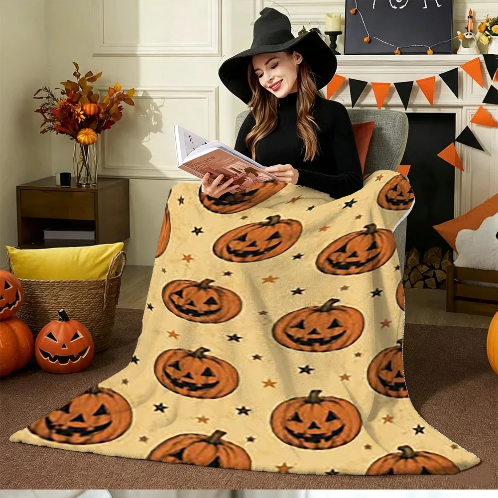 Halloween Pumpkin Stars Fleece Throw Blanket Soft Warm Festival Home Decor Sofa Bed Cover Gift