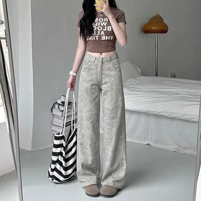 

Retro American Style Women's Y2K Slimming Tie Dye Print Wide Leg Jeans Loose Straight Leg Pants Autumn New Design