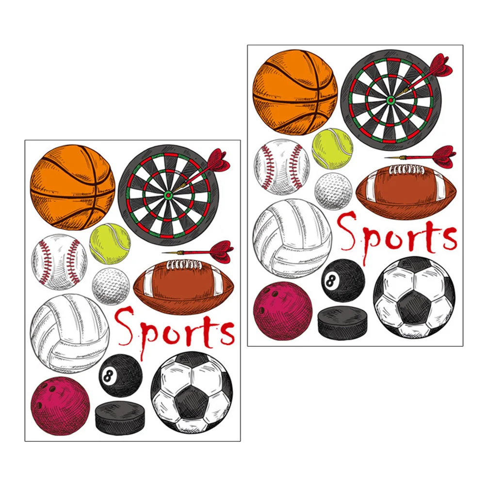 2 Sheets Soccer Stickers for Kids Football Pattern Wall Decals Basketball Rugby Interior