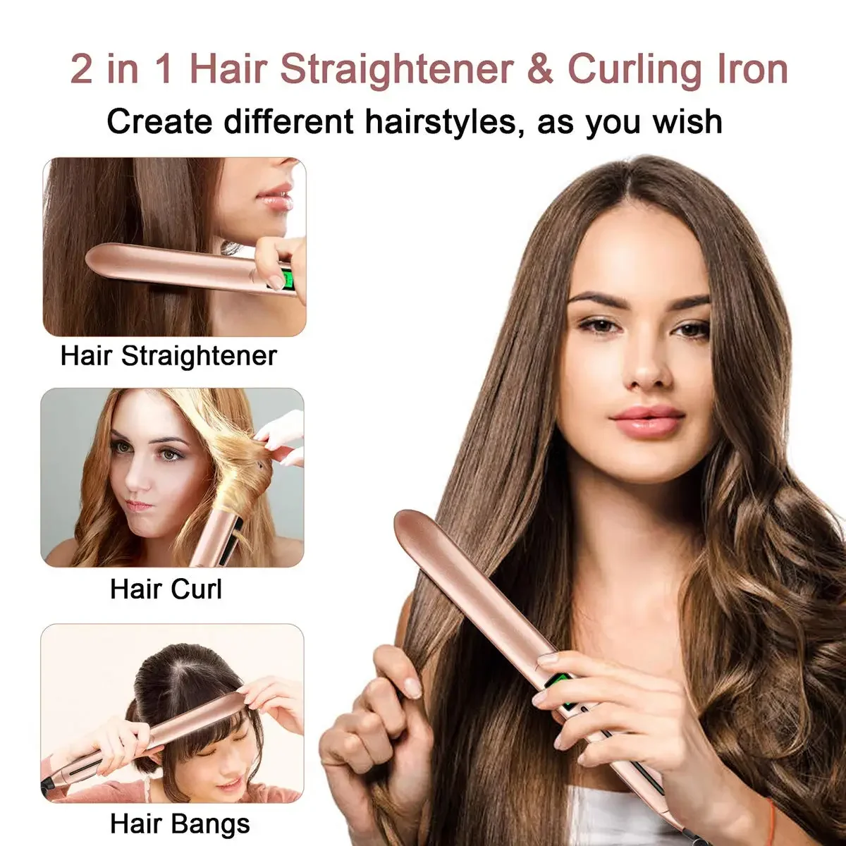 2-in-1 hair straightener and curling iron ceramic flat iron liquid crystal hair straightener corrugated curling iron מברשת שיער