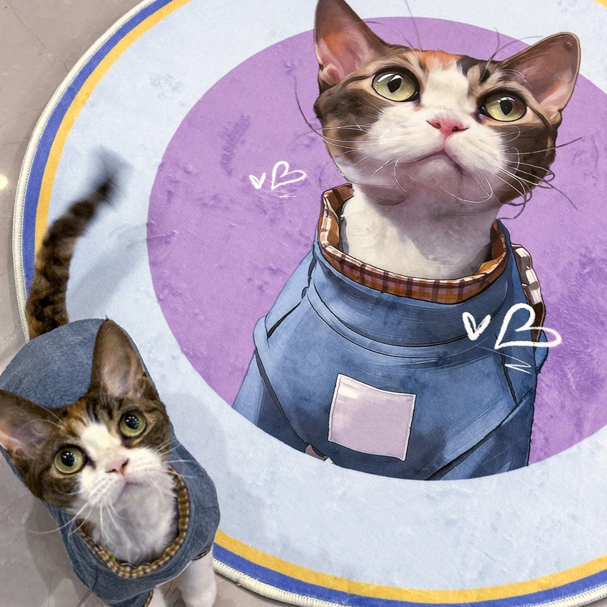 Alfombra Redonda Personalizada con Retrato de Mascota, Tapete Creativo para Habitación, Alfombras Lavables a Máquina, Antideslizantes, Decoración del Hogar, Tapis Rond