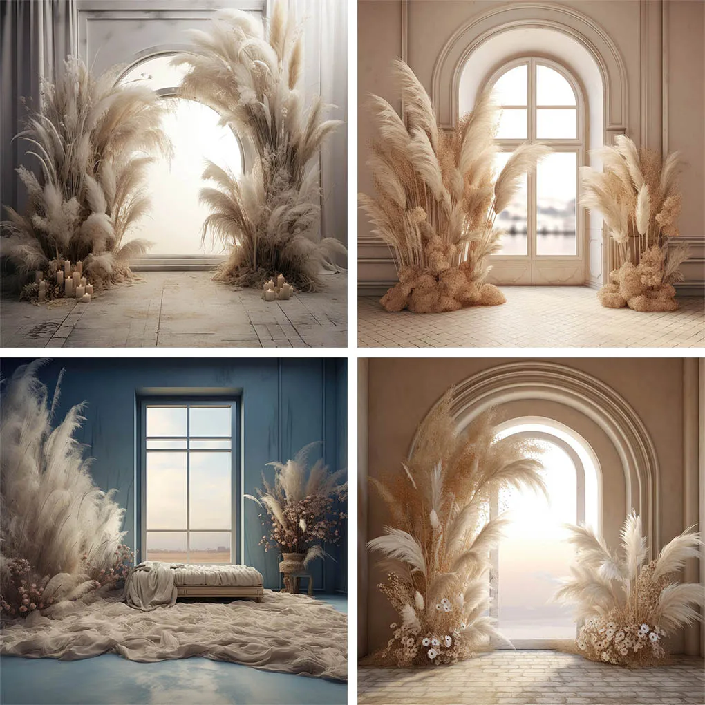 

Mehofond Boho Pampas Window Wedding Photography Backdrop Maternity Portrait Princess Birthday Party Flower Grass Wall Background