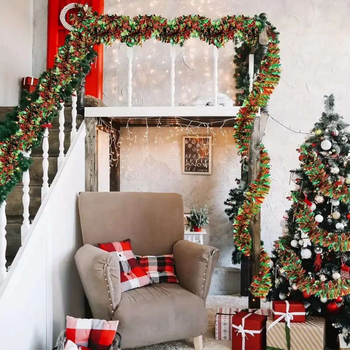 1pc Weihnachten Lametta Girlande Metallic Glänzende Girlande Mit Led-leuchten Weihnachten Baum Girlande Dicken Hängen Geeignet Für Wohnkultur – Detail 8