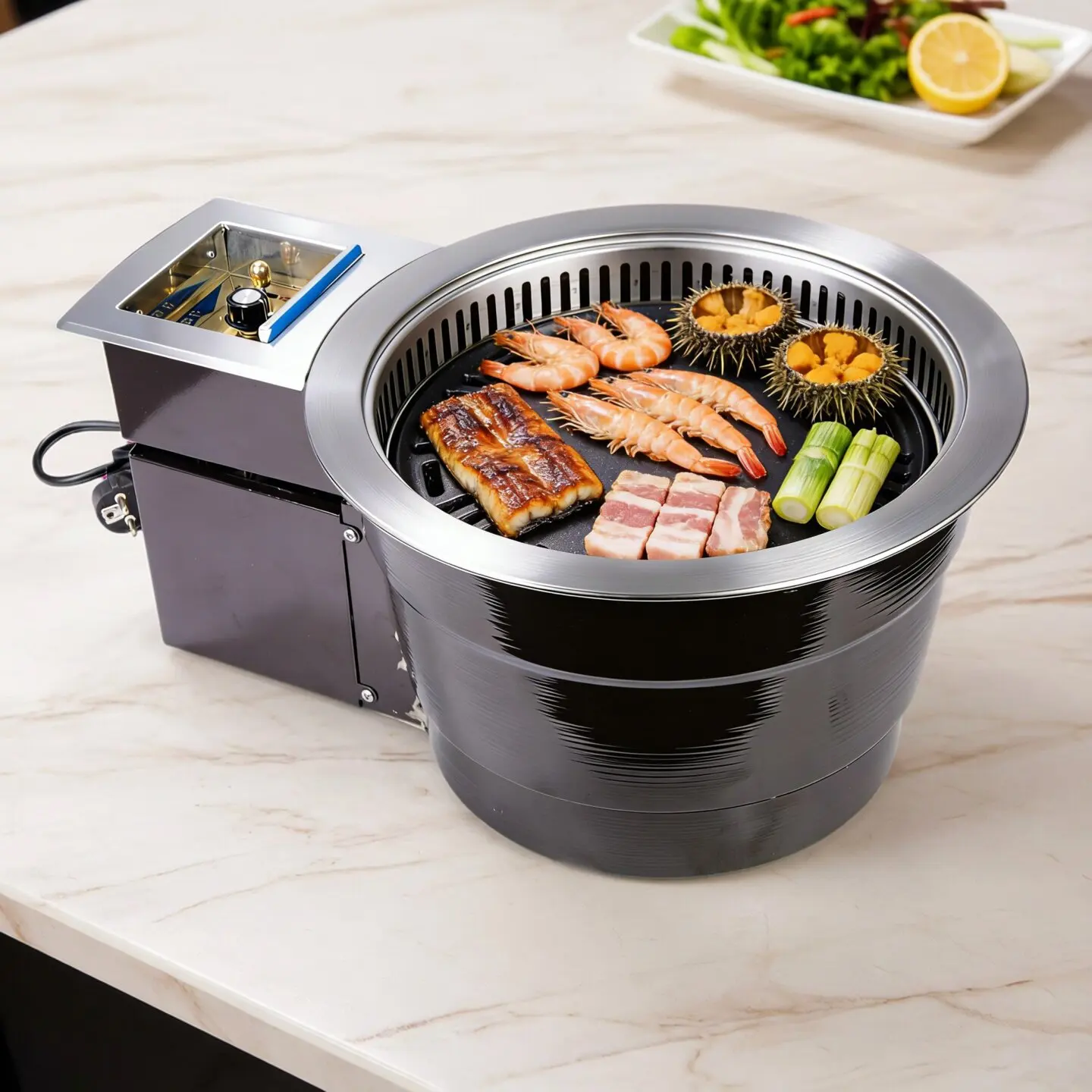 Korean-style smokeless barbecue grill – commercial self-extracting charcoal barbecue table for indoor built-in installation