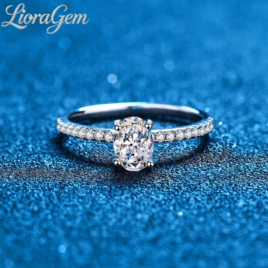 LioraGem 1 Carat Moissanite Women's Wedding Band Simple Egg-shaped Diamond Ring Platinum PT950 Stamp Valentines Gift