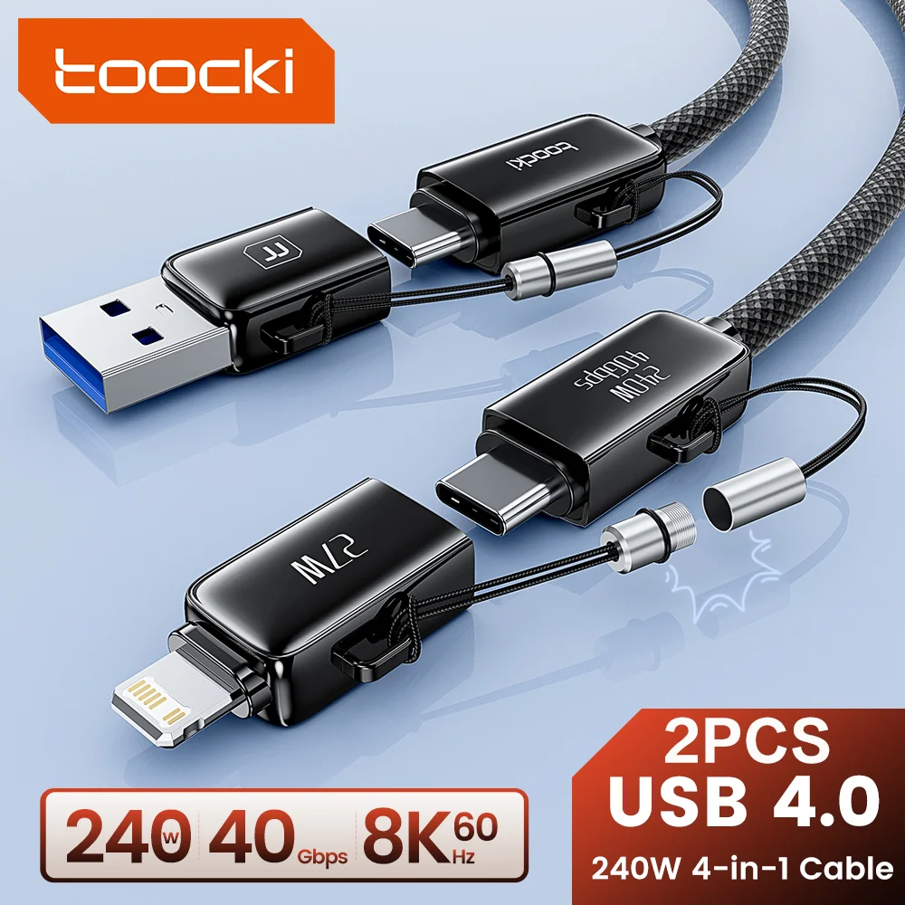Toocki 2PCS 240W USB Type C To Type C Cable USB 4.0 Fast Charge For iPhone 16 15Pro Samsung S24 Macbook With Lanyard USB Adapter