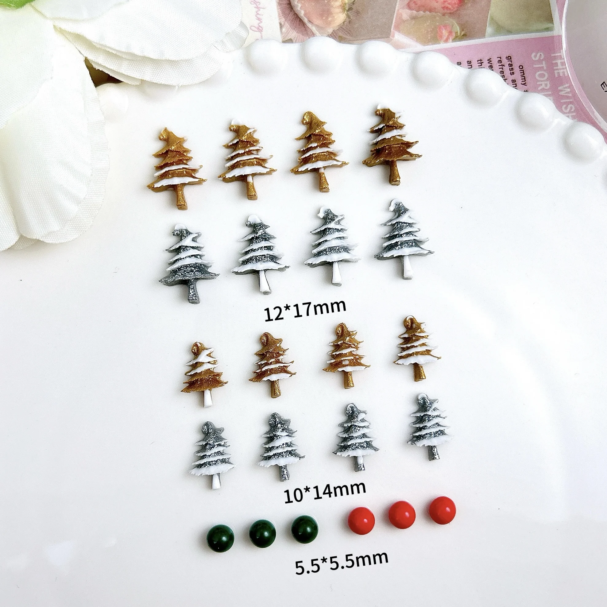 60PCS 3D Colorful Flat Bottomed Christmas Ball Resin Nail Art Decorations Creative Simulated Christmas Tree Nail Charms for DIY