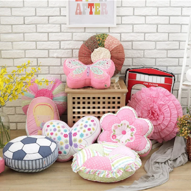 Pink Cartoon Cushion Embroidery Cotton Quilted Decorative Pillow for Sofa Bed Car Child Hold Cushions Containing Core Kids Gift