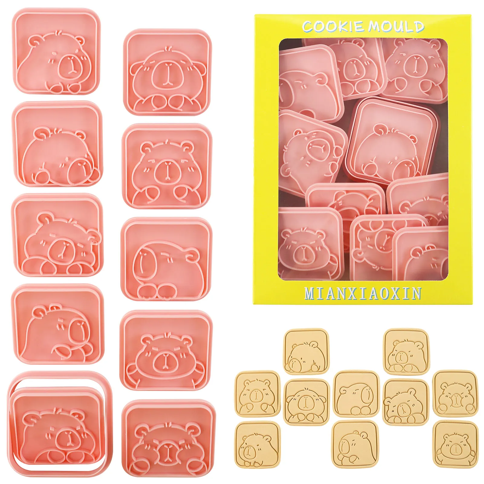 10 Pcs Capybara Cookie Cutter Set Avatar Emoticon Cookie and Fondant Baking Mold Soft Candy Baking Molds