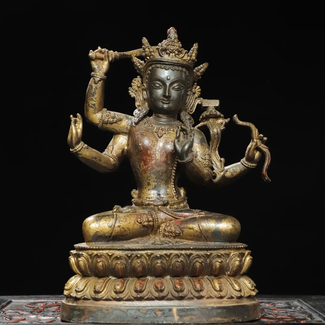 Qing Dynasty purple copper Vajra Protector Four-Armed Manjushri Buddha Statue