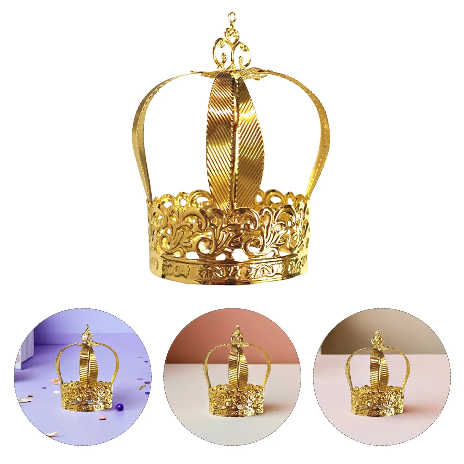 

1 шт. Золотая железная легкая портативная корона для украшения торта, для детских праздников, как ободок для волос, топпер для торта, реквизит для фотосессий, подарок