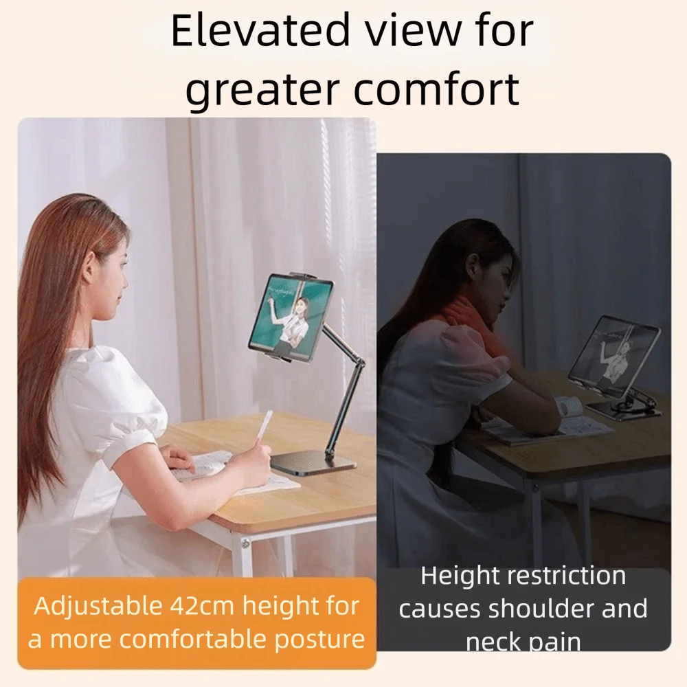 Height Adjustable Desktop Phone Tablet Holder 360 Rotating Clip Mount Folding Tablet Stand Multi-purpose Multi-Angle