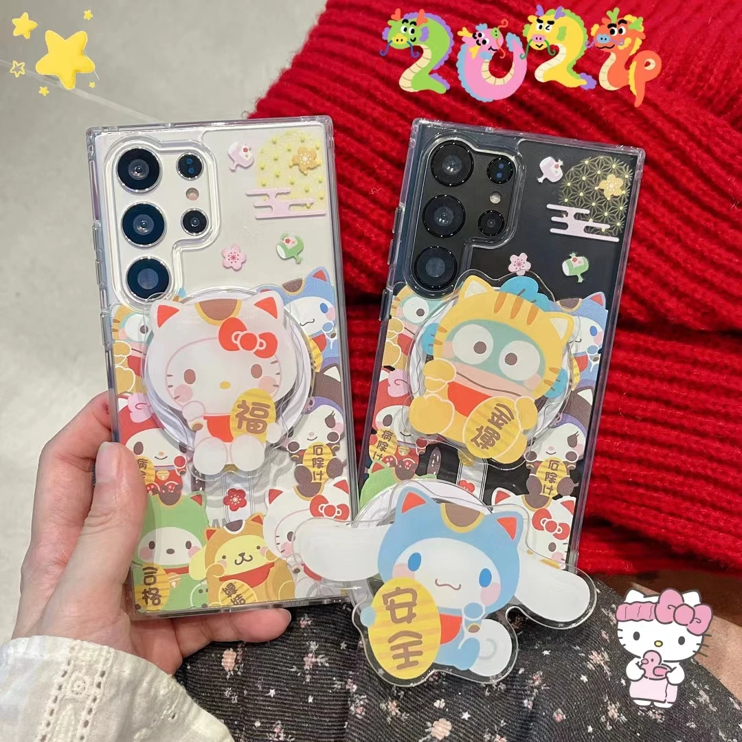 Kitty Cinnamoroll Maneki Neko Case For Samsung Galaxy S22 S23 S24 Ultra Plus Magnetic Wireless Charging For Magsafe Phone Cover