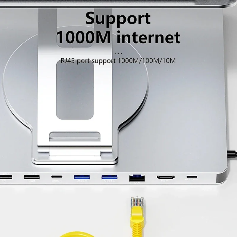 Station d'accueil USB C 10 en 1, support de tablette, HUB 4K60Hz HDMI 1000Mbps Ethernet USB3.0, transfert 5Gbps PD100W pour ordinateur portable et tablette