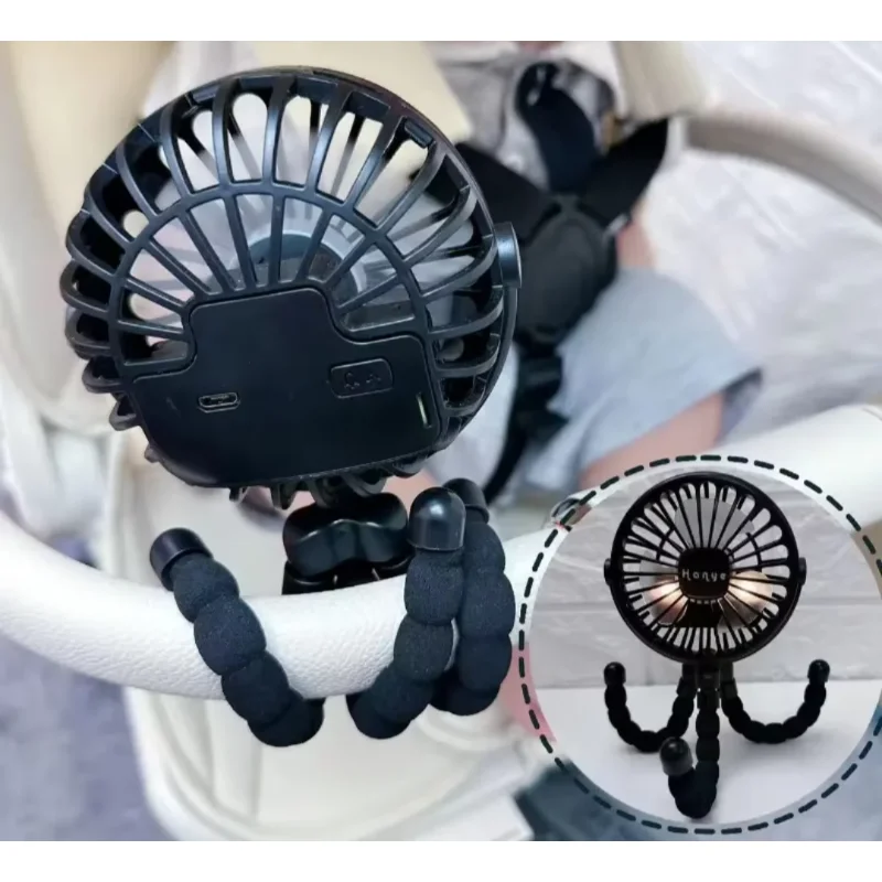 Baby Stroller Fan Hand Held Rechargeable USB Bladeless Small Folding Fans Mini Ventilator Silent Table Outdoor Cooler Neck Fan
