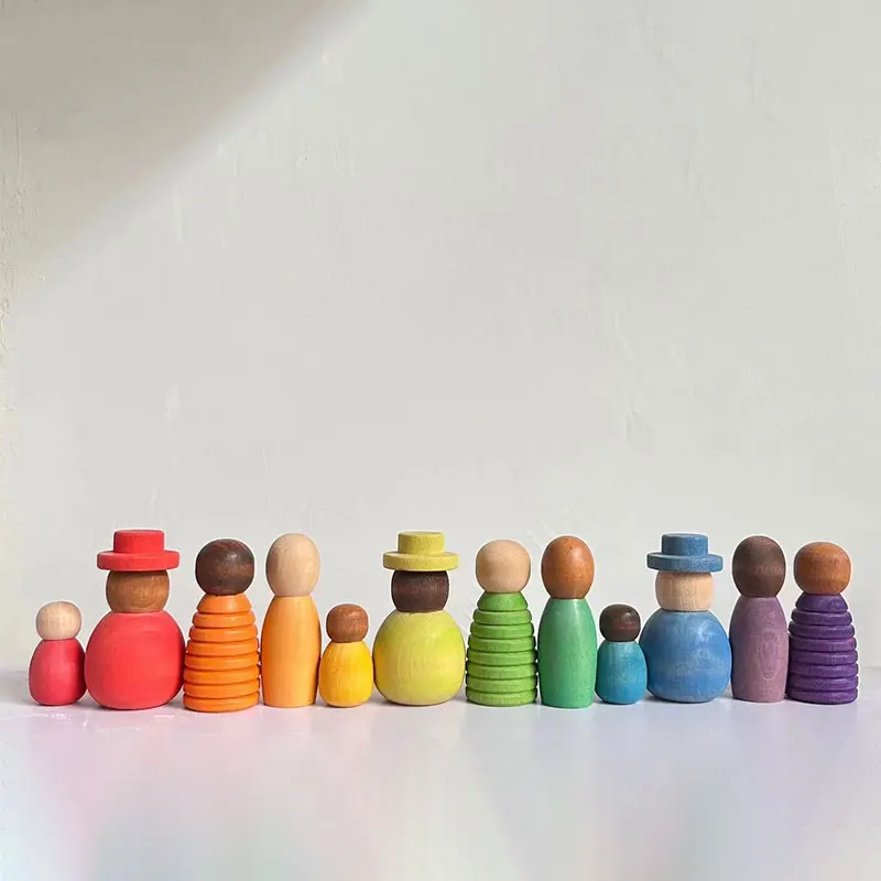 Wooden Rainbow Pastel Peg Dolls Nins Small World Play Toys Loose Parts Learning Color Montessori Educational Toys for Children