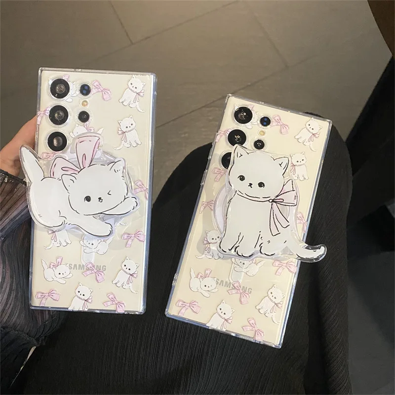 

Cartoon Cat Magsafe Transparent Case for Samsung Galaxy S20 S21 S22 S23 Ultra S20+ S21+ S22+ S23 Plus Cover Protective Shell