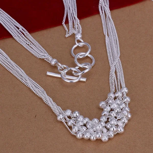 Silver Color Exquisite Luxury Gorgeous Charm Fashion Chain Women Cute Bead Necklace 18 Inch Silver Jewelry