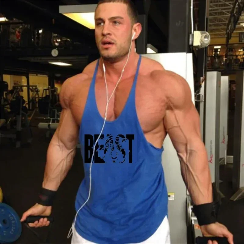 Men's Cotton Athletic Stringer Tank Top Running Vests Low Scoop Neck Y-Back Racerback Curved Hem Gym Bodybuilding Workout Top
