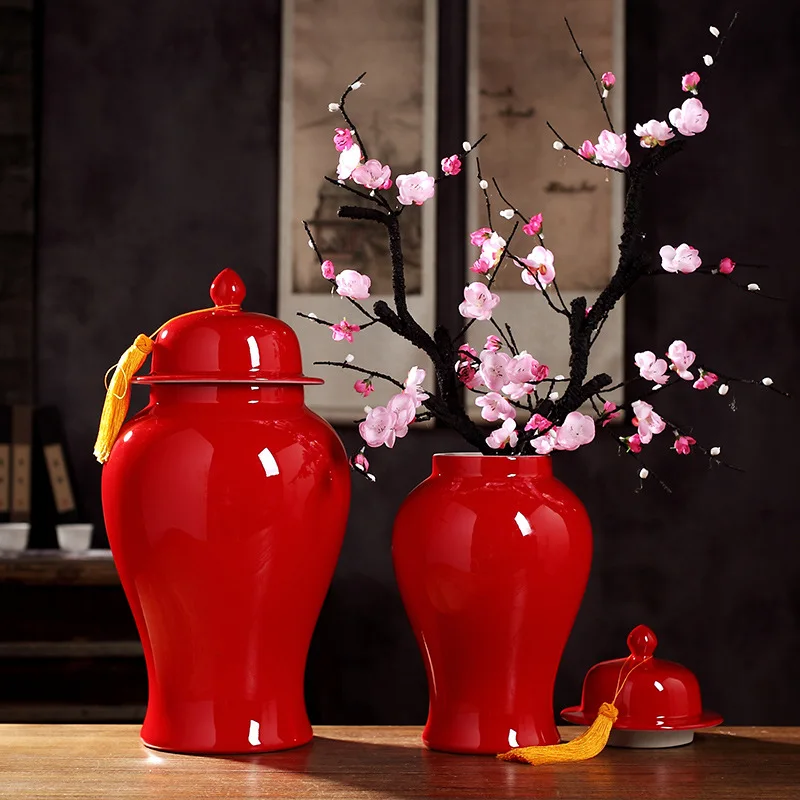 Enamel Red Storage Jar Arrangement Vase Crafts Decoration Dried Ceramic Furnishings