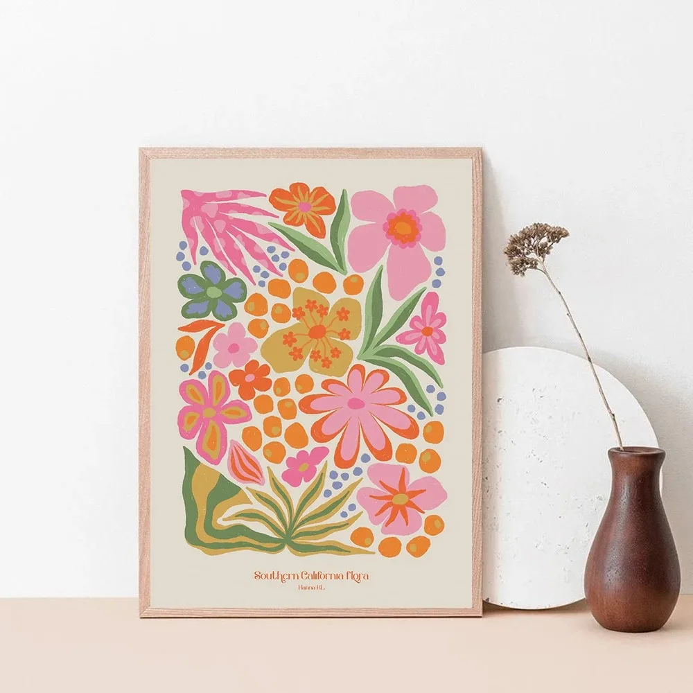 Painting Pink Flower Print Vintage Exhibition Poster Wall Art Pictures Room Home Decor Southern California Floral Canvas