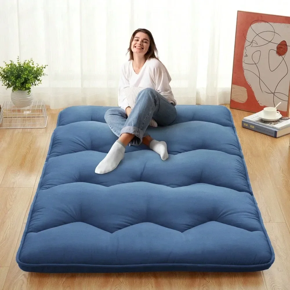 

Japanese Futon Floor Mattress, 3 In Thick Portable Roll Tatami Mat For Sleeping With High Density Foam, Folding Floor Bed Fo