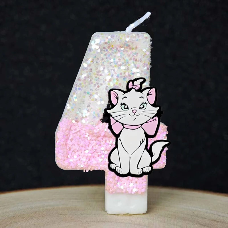 Rosa Süße Marie Katze L Cartoon 0-9 Zahlenkerze für Kinder Babyparty Geburtstag Steckbare Kuchen-Party-Dekoration Geschenkzubehör – Detail 27