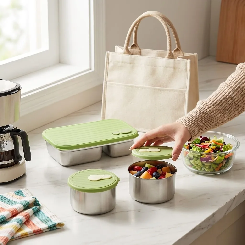 Microwave Safe 304 Stainless Steel Bento Box Adult Kids Lunch Box Set Meal Prep Food Storage Containers Kitchen Accessories