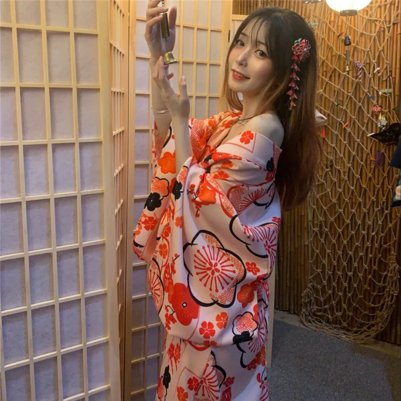 Japanese Style Printing Bathrobe Women's Vintage Dress Traditional Formal and Clothing