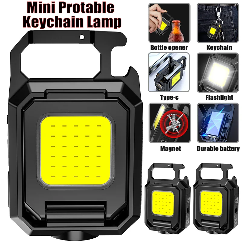 Mini llavero de luces recargable por USB, linterna de bolsillo, luz de trabajo, impermeable, imán de pesca, Camping de emergencia, lámpara de