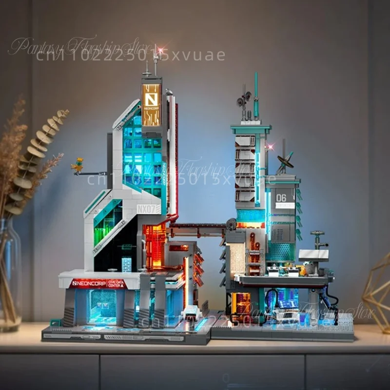 New Data Workstation Building Blocks Cyberpunk Series Assembling Toy Model Street View Large Collectible Desktop Decoration Gift view 6