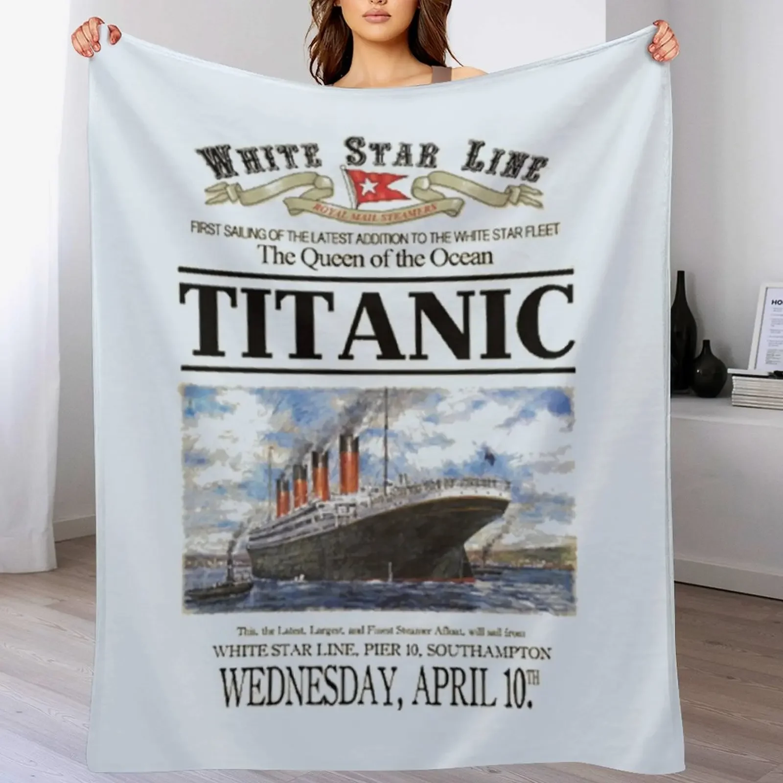 

Titanic Sinking Vintage Poster Cruise Ship Atlantic Ocean Voyage Throw Blanket Warm Throw Blanket Gift for Anniversary