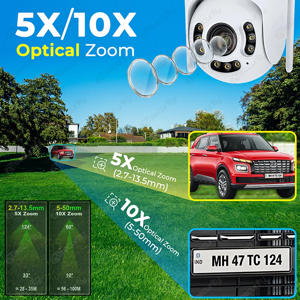 4K 8MP IP Camera 5X/10X Optical Zoom Dome PTZ Outdoor Wifi Surveillance Camera Human Detect Auto Tracking POE Security Cameras