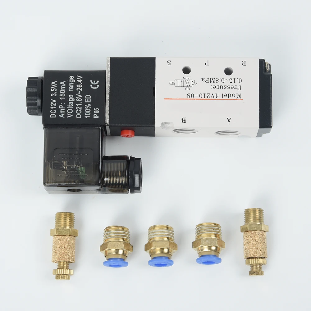 ​​1set Solenoid Valve Connectors With Mufflers Accessories Kit 4V210-08 DC 12V Solenoid Pneumatic Valve Connector Spare Parts