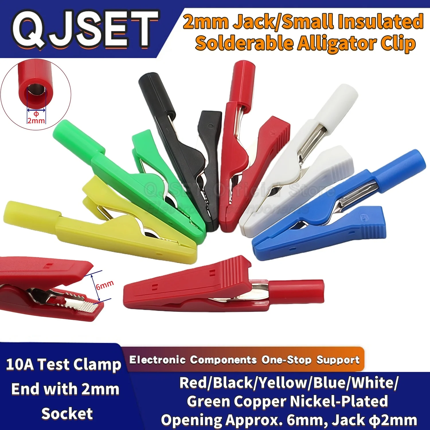 6pcs/1set Pure copper 2mm Insulated Alligator Clip 60V10A Medical Electrode Clips Multimeter Pen-Style Probe Test Clips 2mm Jack