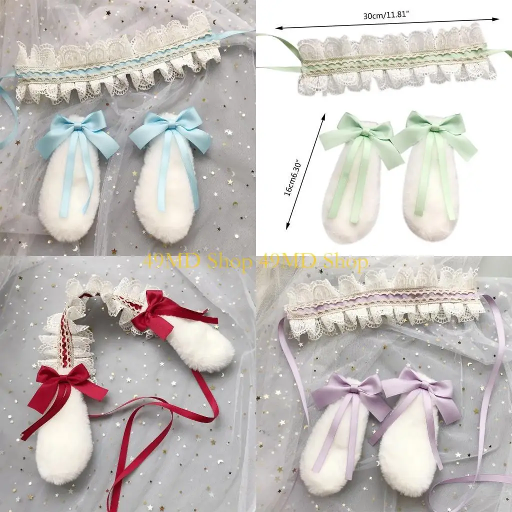 

49MD Ruffle Lace Headbands Lace Headband Headwear with Detachable Plush Maid Cosplay Party Props