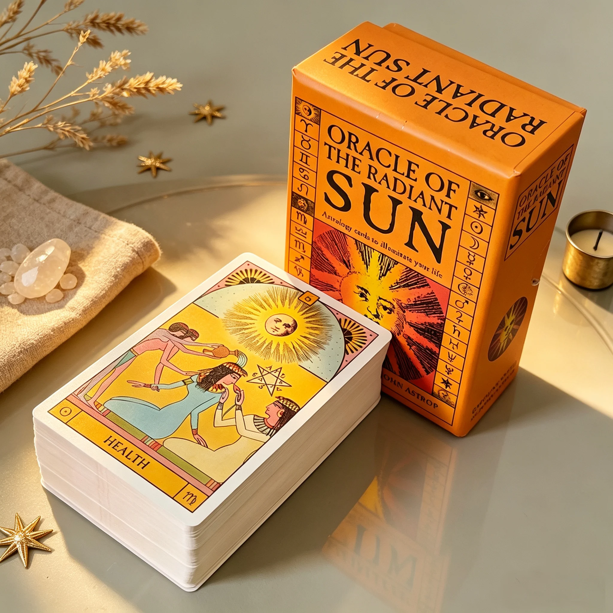 Oracle of The Radiant Sun, 84 Pcs Double-embossed Astrology Cards in Rigid Box 10*6.5cm, Vintage Illustrations