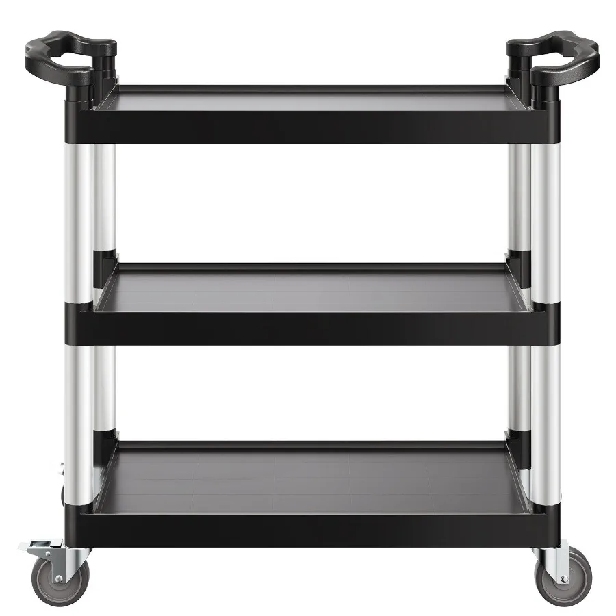 

3-tier Utility Plastic Cart 500 lbs Load Capacity 360 Swivel Wheels with Brakes 31.1 x 19.3-inch Food Service Cart for Warehous