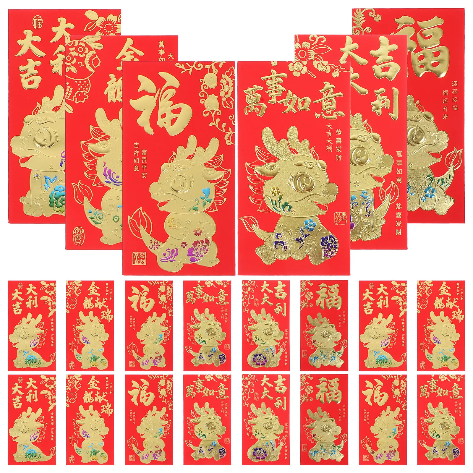 60Pcs Traditional Red Pockets Dragon Pattern Red Envelopes Chinese New Year Creative Money Storage Packet Spring Festival Gifts