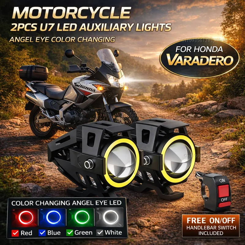 Waterproof Motorcycle LED Headlight 3000LMW U7 Motorbike LED Driving Fog Spot Light with Switch For Honda Varadero XL1000 XL