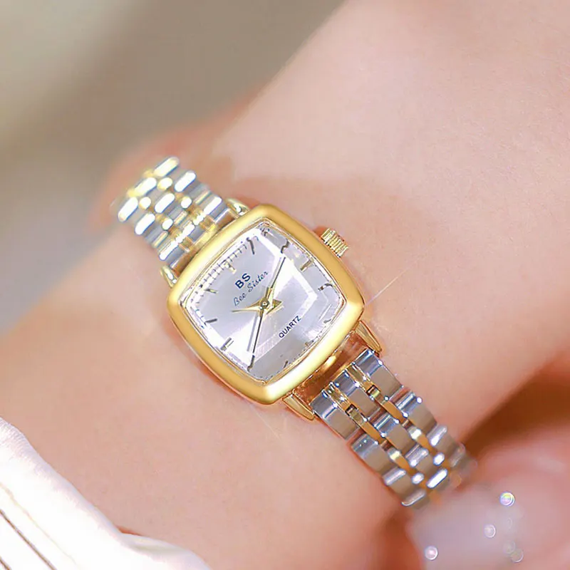 2024 New Product Unique Square Dial Quartz Steel Band Watch for Women Fashion Gold Waterproof Women's Clock with Box Reloj