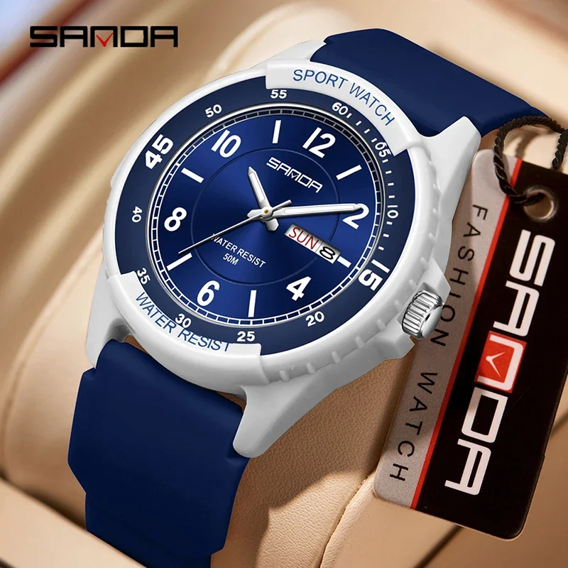 SANDA 6358 Fashion Men's Quartz Watch Calendar Luminous Waterproof Silicone Strap Sports Student Watches for Man Reloj Hombre