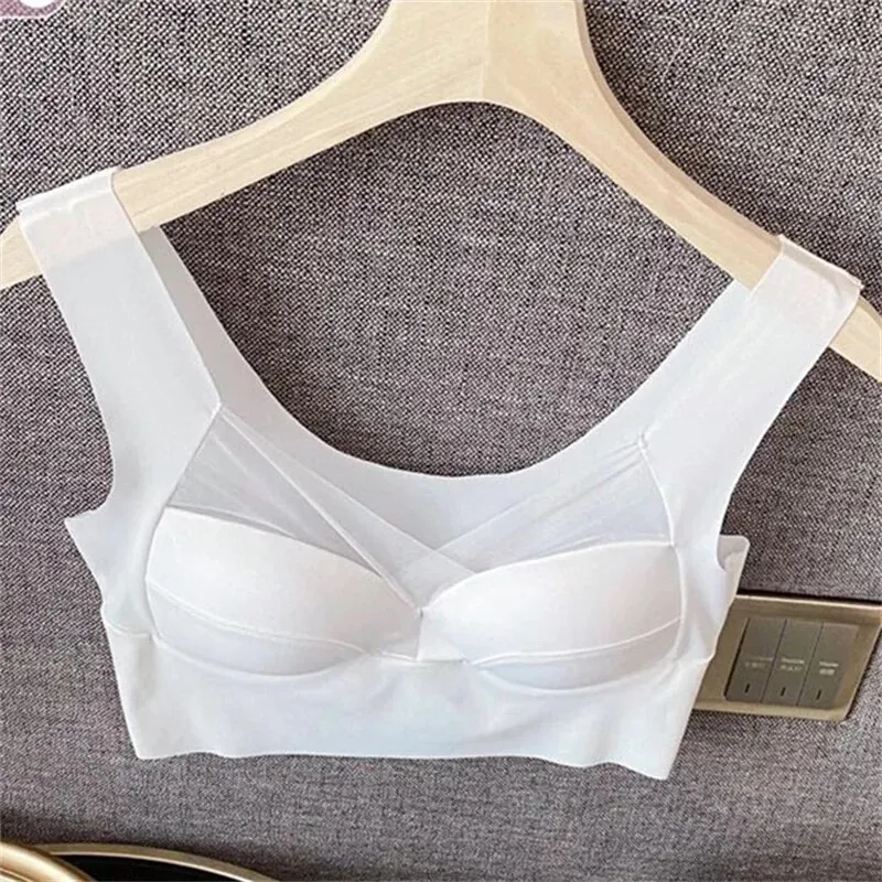 Ice Silk Sports Bras Seamless Women\'s Bras Large Size No Steel Ring Underwear Yoga Fitness Sleep Vest Crop Running Tube Top Bra