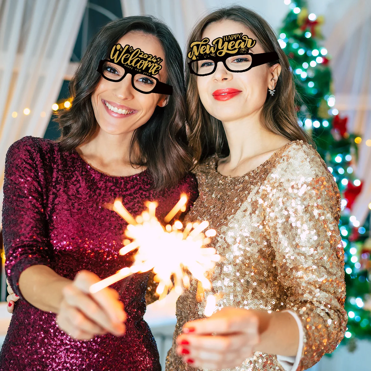 2025 Happy New Year Party Glasses Black and Golden Paper Eyewear Photo Props for New Year Eve Festive Celebration Accessories images - 6